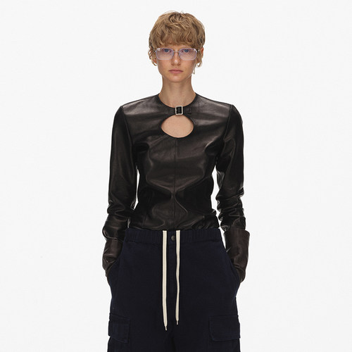 ECHOADE带扣长袖皮革上衣