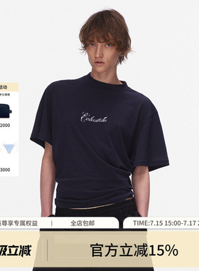 ECHOADE软糯清爽 宽松袖口收腰设计手绘logo印花纸片人短袖T恤