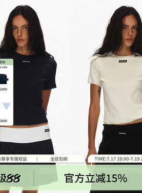 ECHOADE时髦经典甄选针织蕾丝花边点缀短袖t恤女夏季圆领正肩上衣