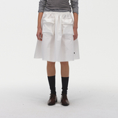 ECHOADE早春下摆花边白色半身裙女点缀无束感褶皱高腰a字宽松裙子