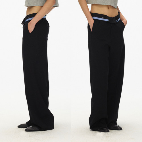 ECHOADE精致时髦 垂坠有型中腰设计直筒阔腿西装裤