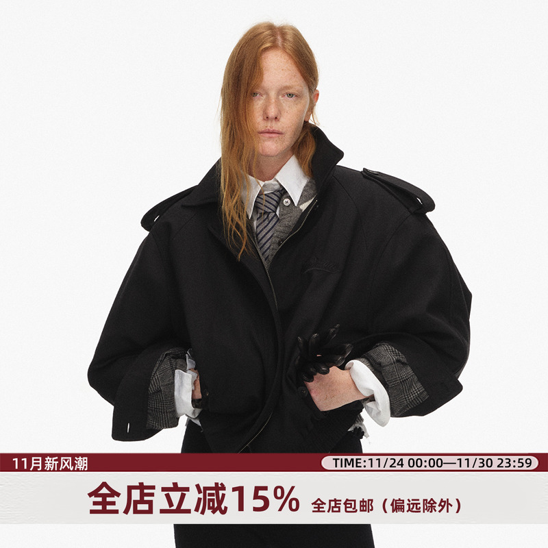 ECHOADE羊毛混纺宽松阔肩夹克