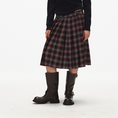 ECHOADE百褶格纹半身裙