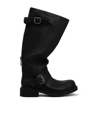 ECHOADE时髦复古 精选头层粒面牛皮纹理质感手工机车高筒靴长靴子