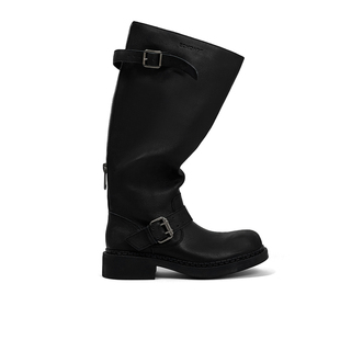 ECHOADE时髦复古 精选头层粒面牛皮纹理质感手工机车高筒靴长靴子