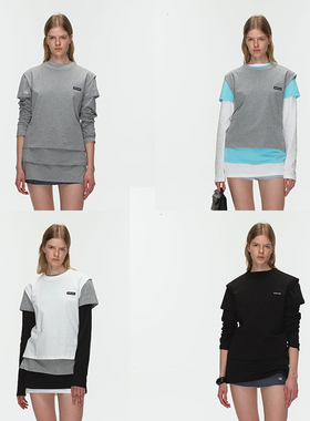 ECHOADE轻松俏皮随意叠穿LOGO点缀精致柔软利落正肩圆领三件套T恤