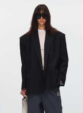 ECHOADE日本进口羊毛混纺 经典宽松廓型细腻筋骨感宽肩西装外套