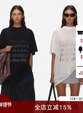 ECHOADE秒塑纸片人 超薄长绒棉不规则字母印花 经典落肩大廓形T恤