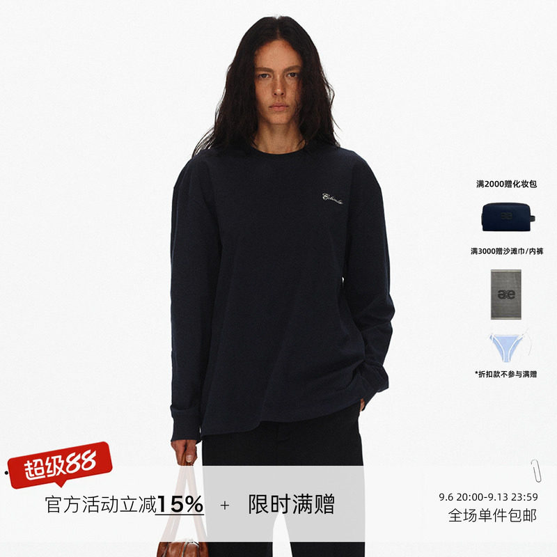 ECHOADE经典延续 精致圆领Oversized落肩设计廓形刺绣长袖T恤图片