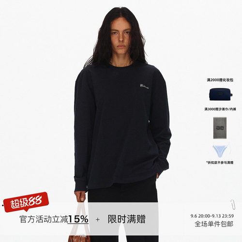 ECHOADE经典延续 精致圆领Oversized落肩设计廓形刺绣长袖T恤