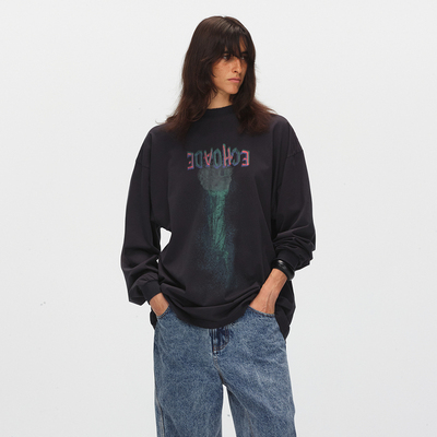 ECHOADE印花水洗工艺廓形长袖T恤