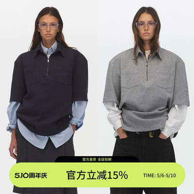 ECHOADE早春叠穿 宽松版型落肩设计logo刺绣短袖Polo衫T恤