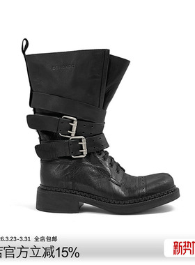 ECHOADE精选进口胎水牛皮 鞋面做旧处理光泽细腻时髦感中筒靴子女