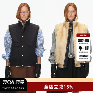 ECHOADE时髦实用主义 立领设计正反两面穿蓬松加厚羊毛马甲外套