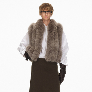ECHOADE优雅与力量平衡 慵懒贵气毛感蓬松丰盈灰色狐狸毛皮草马甲