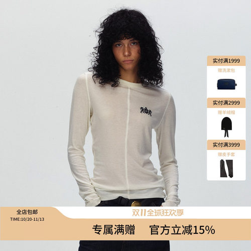 ECHOADE 松弛亲肤 修身直筒版型小圆领设计天丝羊毛长袖T恤