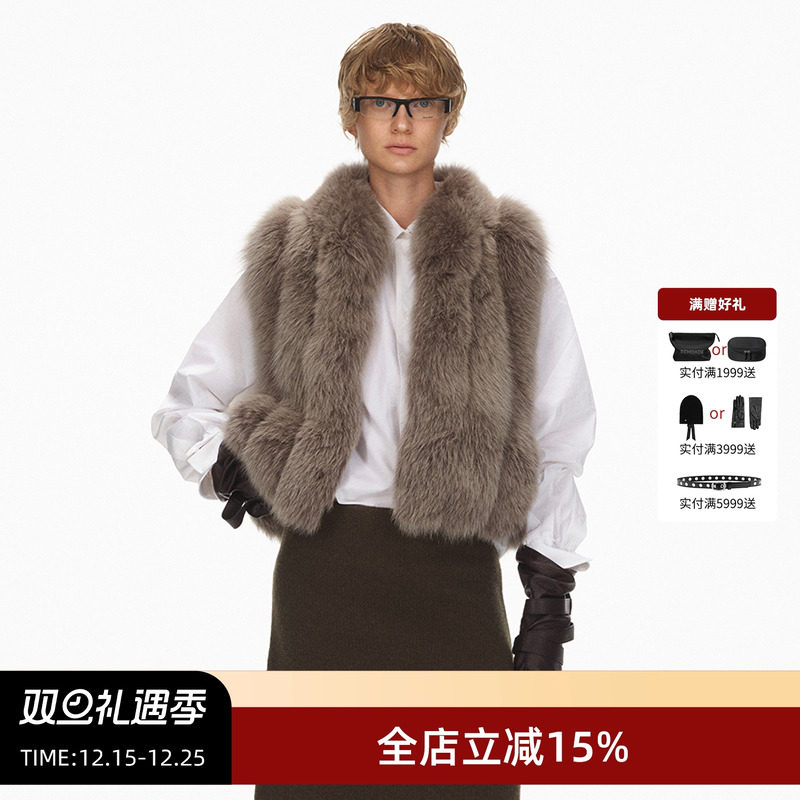ECHOADE灰色狐狸毛皮草马甲