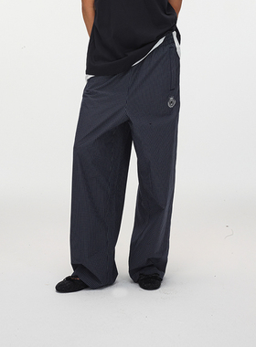 ECHOADE慵懒松弛 精选100%棉宽松利落剪裁松紧腰设计格纹休闲长裤