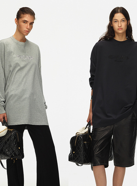 ECHOADE经典延续 精致小圆领Oversized落肩设计大廓形刺绣长袖T恤