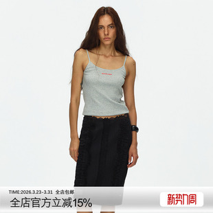 ECHOADE夏日B备时髦百搭圆形领口细肩带设计撞色刺绣修身 吊带背心