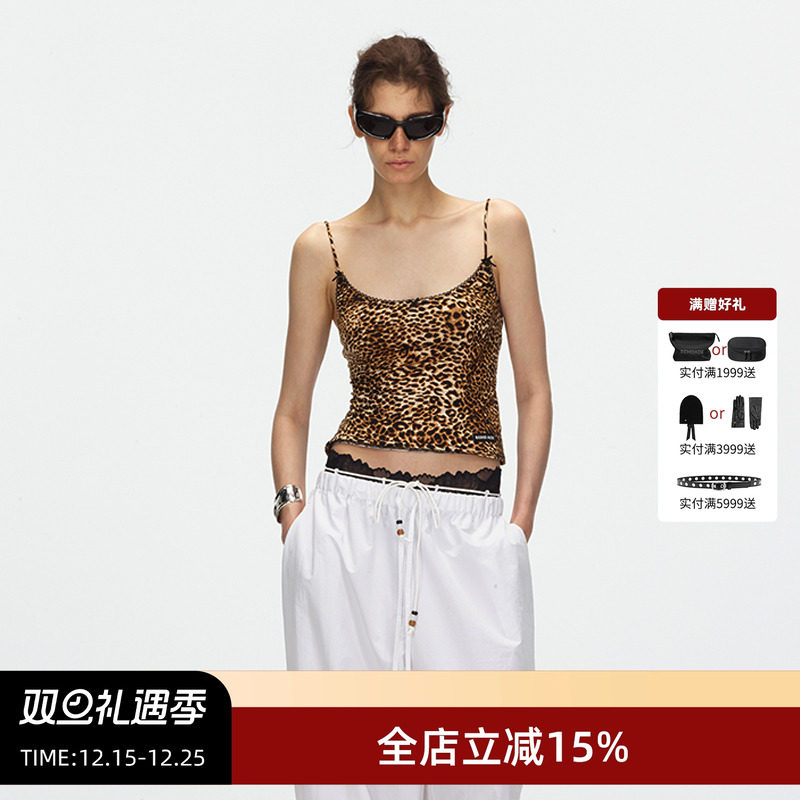 ECHOADE豹纹花边蝴蝶结吊带