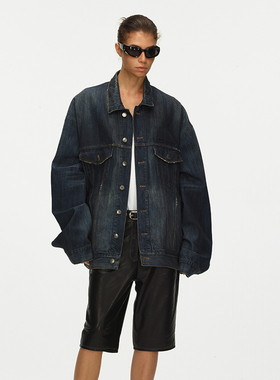 ECHOADE早秋B备 自然落色水洗破坏工艺超宽松大廓形牛仔夹克外套