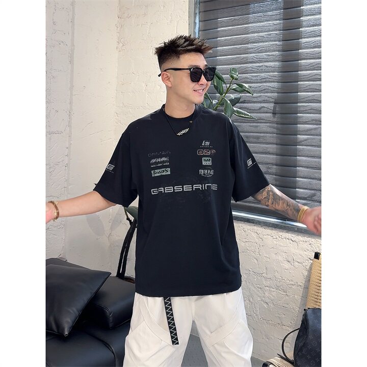 1053美式运动数字印花短袖T恤春季男士休闲棉质半袖衫男生微阔款