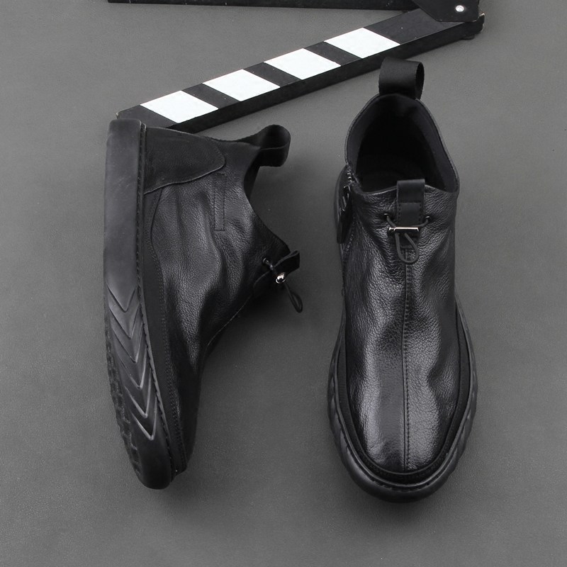 秋冬季男鞋真皮拉链休闲加绒乐福