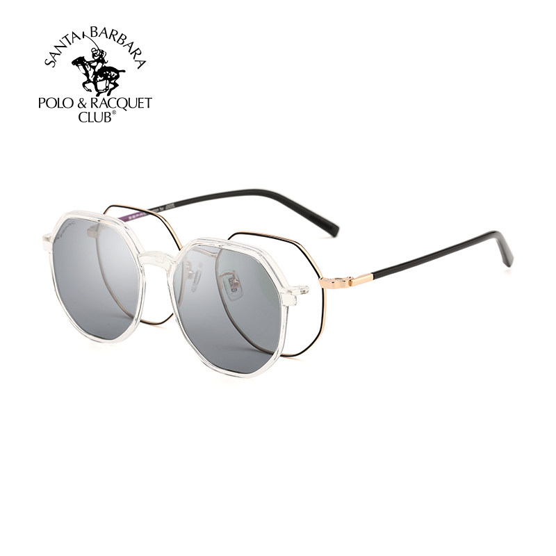 SBPRC圣大保罗近视太阳镜女眼镜架多边形圆框夹片偏光套镜S.29020