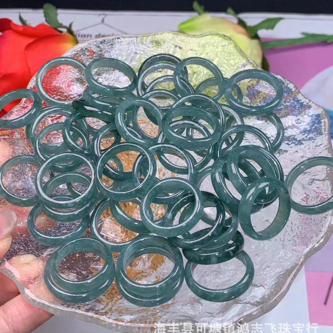 天然A货蓝水翡翠戒圈素圈细腻玉戒指/指环
