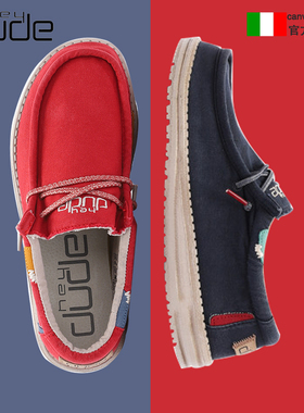 HEY DUDE都德男鞋水洗帆布低帮百搭系带透气超轻软底纯色休闲鞋