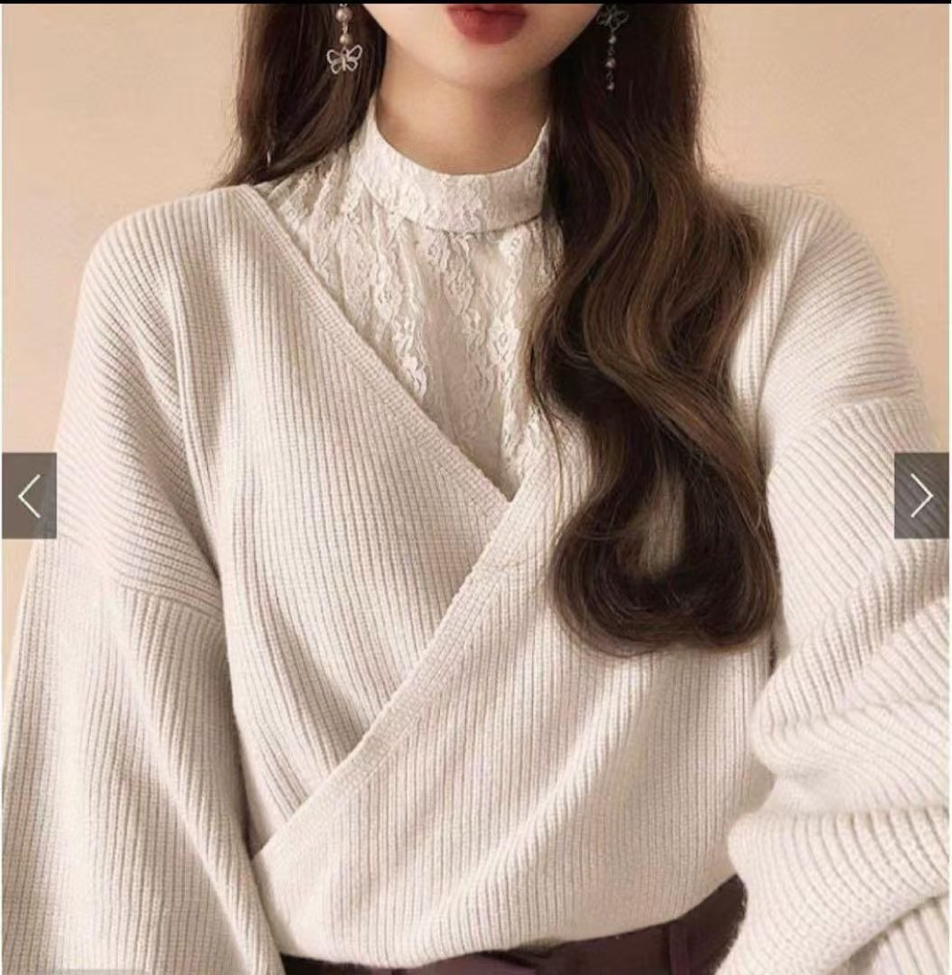日本G*L秋冬新款精致翘楚韩系甜美蕾丝领拼接小衫针织衫mb1532