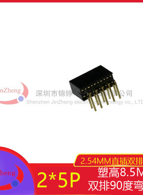 10条 双排弯针排母 2.54MM间距 90度弯脚 2*5P 2X5PIN 卧式连接器