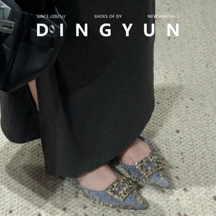 羊皮版dingyun丁允内增高单鞋尖头平底绝美优雅伴娘气质轻奢婚鞋