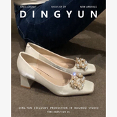 羊皮版 旗袍 秀禾婚纱日常可穿单鞋 dingyun丁允粗跟婚高跟鞋 新娘鞋