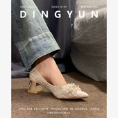 伴娘单鞋 羊皮版 绝美尖头粗跟婚鞋 女法式 dingyun丁允高跟鞋 新中式