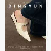 穆勒女鞋 坡跟韩系中跟粗跟白单鞋 dingyun丁允半拖包头凉鞋 羊皮版