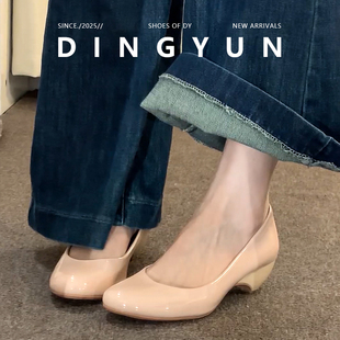 羊皮版dingyun丁允高跟鞋夏一脚蹬浅口鞋玛丽珍鞋百搭内增坡跟鞋