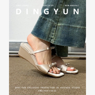 2026夏半拖 女外穿气质坡跟高跟鞋 羊皮版 dignyun丁允巨好看凉拖鞋