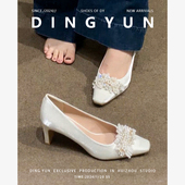 dingyun丁允主婚鞋 粗跟高跟鞋 方头单鞋 羊皮版 缎面白色伴娘鞋 气质