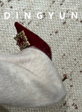 羊皮版dignyun丁允绝美尖头高跟鞋细跟法式单鞋酒红色婚鞋不累脚