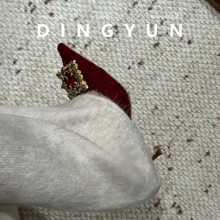 羊皮版dignyun丁允绝美尖头高跟鞋细跟法式单鞋酒红色婚鞋不累脚