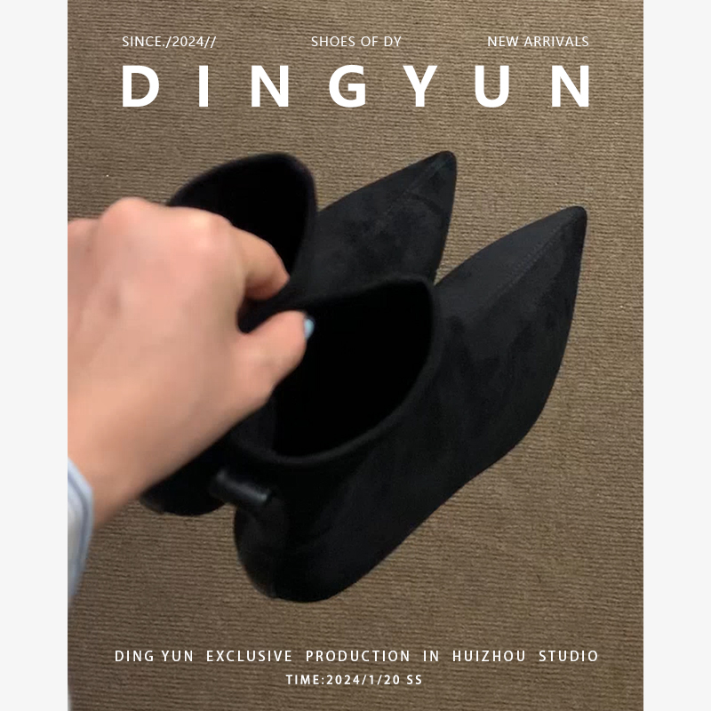 ins弹力瘦瘦袜靴细跟高跟尖头女