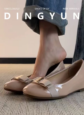 羊皮dingyun丁允裸色低跟单鞋早春漂亮平底鞋内增高玛丽珍小皮鞋