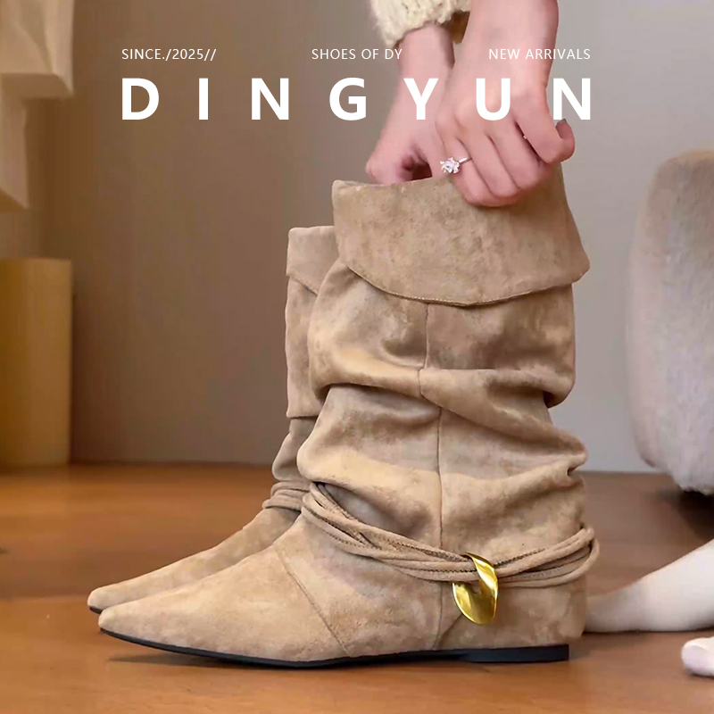 美德拉废土风尖头西部短靴内增高