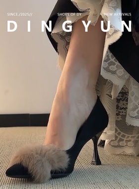 羊皮版dingyun丁允毛毛高跟鞋细跟气质轻奢单鞋尖头法式旗袍女鞋
