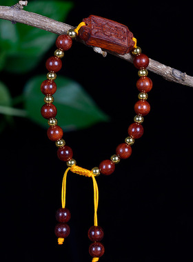 非洲小叶紫檀血檀佛珠手串雕刻手串手工编织可调节新中式个性手链