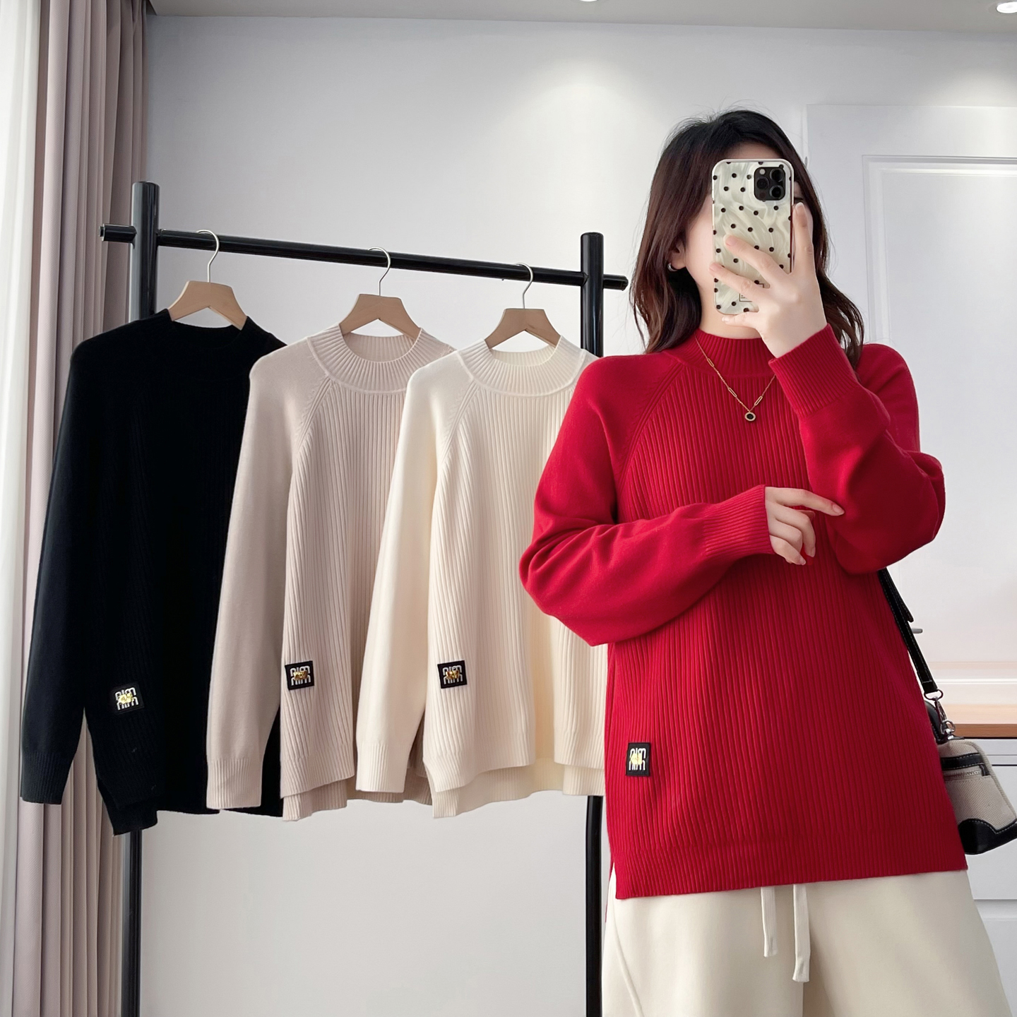 打底毛衣大码女胖妹妹开叉针织衫