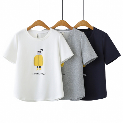 大码胖mmt恤女短袖卡通小人上衣