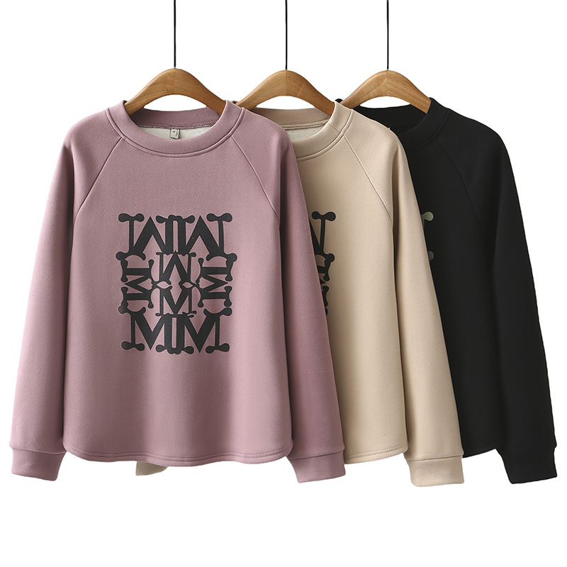 大码加绒卫衣韩版宽松印花套头衫